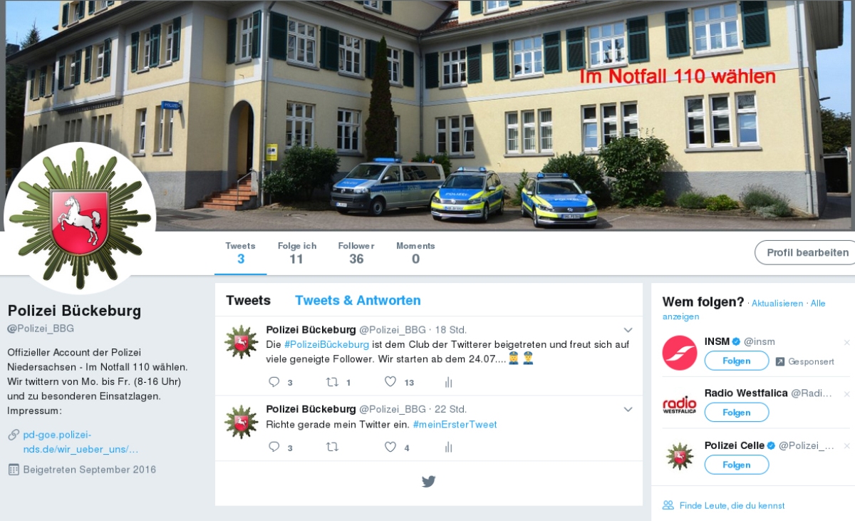 Polizeikommissariat Bückeburg twittert