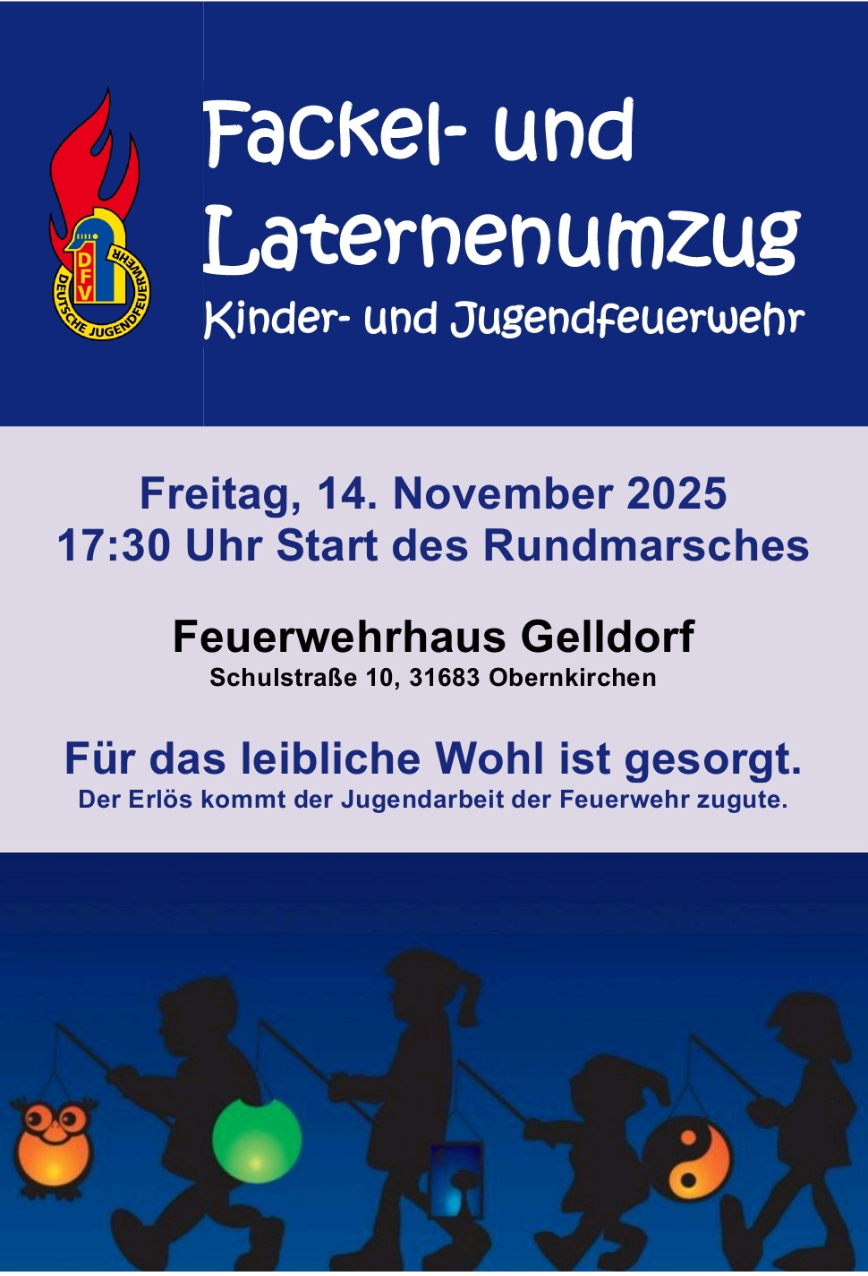 Ankündigung Fackel- und Laternenumzug am 14. November 2025 um 17:30 Uhr